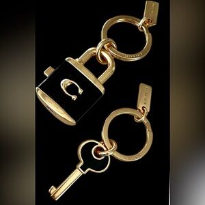 Coach Gold & Black Padlock and Key Keychain Set